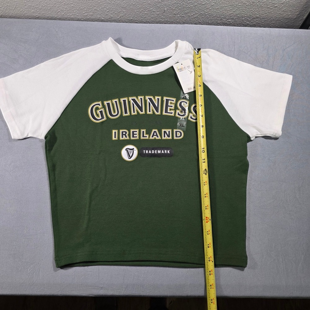 Guinness Ireland Juniors XL Green White Raglan Graphic Cropped T-Shirt - Picture 3 of 8